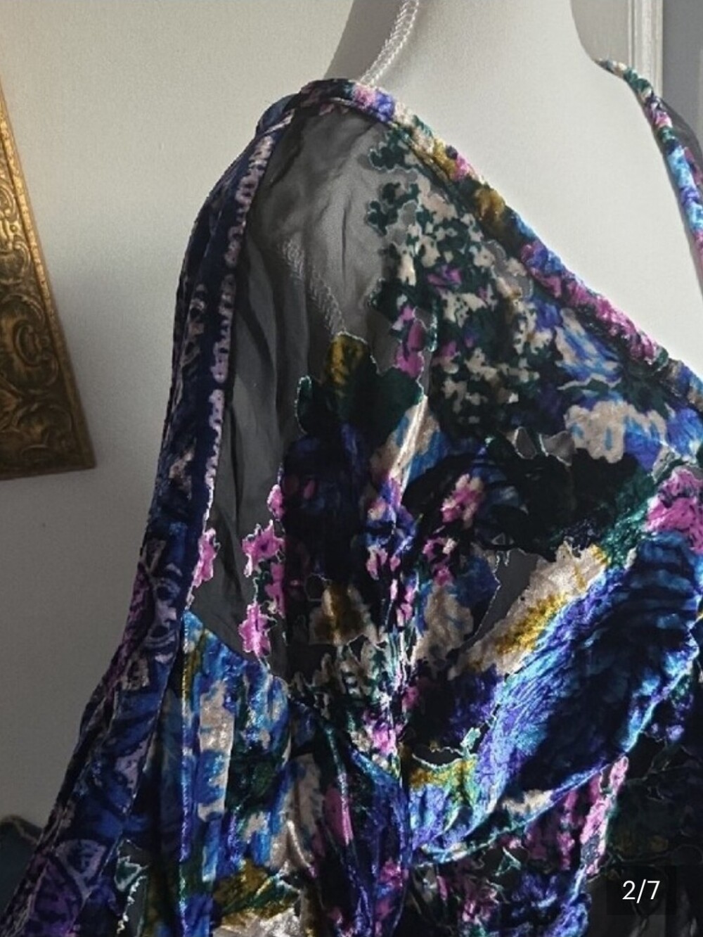 Free People Burnout Velvet And Sheer Floral Balloon Sleeve Boho Top - Large